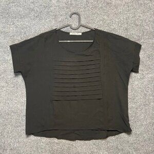 Chloe K Womens Blouse Black Short Sleeve Ruched Round Neck M
